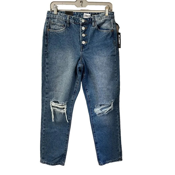 BlankNYC Womens Madison Jeans 27 Denim Distressed Button Fly High Waist Pants - Picture 1 of 8